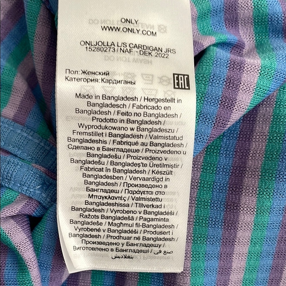 NWT Only Striped Blue, Teal and Purple Cropped Cardigan Top - Picture 5 of 8